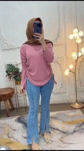 KNIT BLOUSE RIB ATASAN WANITA RIB KNIT TALI SERUT SAMPING | ATASAN WANITA LENGAN PANJANG TERBARU