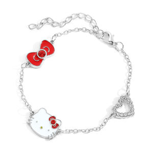 Anime Sanrio Bracelet Cartoon Figure Hello Kitty Head Heart Shape Rhinestones Metal Bracelet Bangle Kawaii Jewelry Accessories