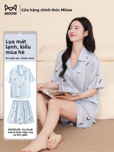 Bộ đồ ngủ nữ MiiOW làm bằng vải lụa băng tay ngắn quần ngắn