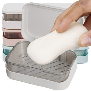 กล่องใส่สบู่แบบระบายน้ำได้สองชั้นพร้อมกล่องสบู่เดินทางที่คลุมพกพาได้กล่องใส่ฟองน้ำสำหรับห้องครัวอุปกรณ์เสริมในห้องน้ำ