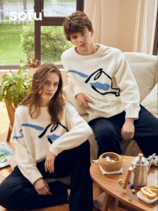 Soft Half-Plush Loungewear Sleepwear Set For Fall/Winter Lazy Style Outwear-Compatible