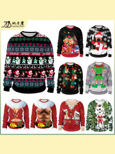 Christmas Party Couple 3D Digital Print Lazy Cos Clothes round Neck Long Sleeve Sweatshirts Polyester Fiber Sweet Style
