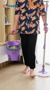 Bộ lau nhà HOKORI nhựa VIỆT NHẬT cao cấp - Thông minh xoay 360 độ tách nước bẩn tay kéo bánh xe - Chính hãng 9556