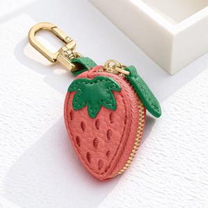 Portable Cherry Fruit Shape Coin Purse Cute Fruit Strawberry Peach Blueberry Keychain PU Leather Pendant Wallet Earphone Bag