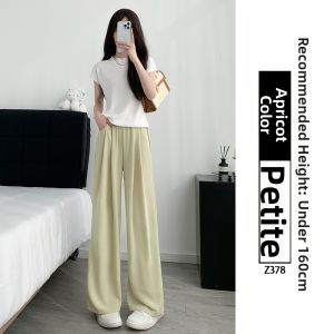 YAYANGREN | High Waisted Thin Lightweight Loose Ice Silk Wide Leg Trousers For Short Height