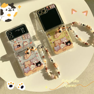 Korean Style Cute Cat Flip Cover for Samsung Galaxy ZFlip7/6/5/3/4 Protective Shockproof Transparent Shell Card Insertable