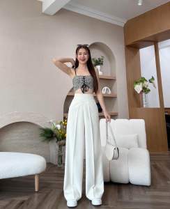 กางเกงขากระบอกกลางผ้าลิลลี่ งานซิปหลัง