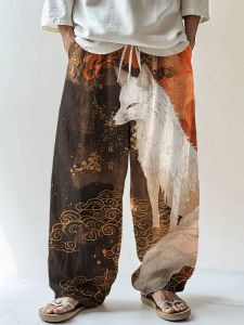 2026 Fashion Cool Japanese Fox Ink Painting Style 3D Printing Loose Outdoor Hip Hop Street Harajuku Leisure Sports Pants