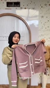 Oneset Cardi Gustina Setelan Celana Kulot Rajut Premium Wanita Kekinian