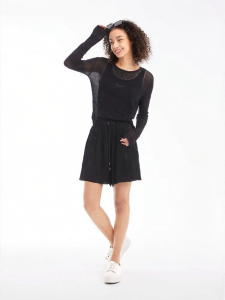 URLAZH | Summer Classic Black Cooling Loose A-Line Elastic Waist Tencel Short