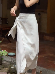 MANMI | Design Aesthetic White Tie High Waist Simple Long Skirt