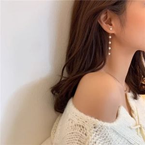 Korean Japanese Long Pearl Earrings Slimming High-End Tassel Dangle Earrings Luxury Design Silver Earrings Womens Jewelry