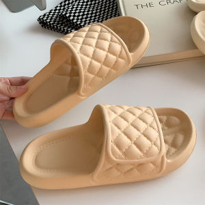 Summer Slippers for Men and Women EVA Indoor Use Non-Slip Simple Style Flat Heel Diagonal Pattern Couples Fashionable Home Shoes