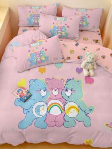 New Heart Bear Four-Piece Set Single Duvet Cover Cartoon Bedding Winter Pure Cotton Childrens Room Three-Piece Set