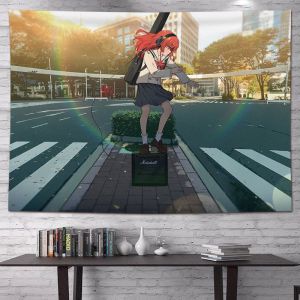 VIKAMA Bocchi Pink Hair Star Glasses Wall Tapestry Anime Girl Kawaii Cute Room Home Decor Vibrant Art Soft Durable Cozy Gift
