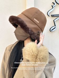 Womens Fishing Cap Plush Travel Hat Winter Warm Face Slimming Big Head Circumference Northeast Tourism Waterproof Bucket Hat