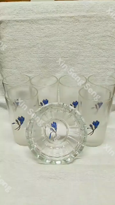 Xin Lhi Hua (6 in 1) Beautiful Blue / Red  Flower Glass Set 欣丽华（6合1）美丽蓝色/红色花卉玻璃杯套装
