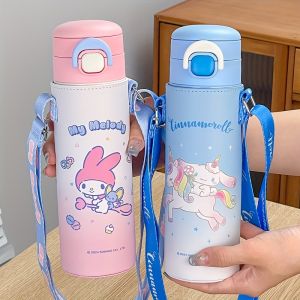 Sanrio | 1pc Sanrio Thermos Cup 520ML Portable Water Bottle With Straw and Shoulder Strap Dual-Drinking Cup