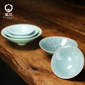 Oujiang Longquan Celadon Wine Bowl Creative Retro Tableware 4.5-Inch Ge Kiln Rain-Hat Shaped Bowl Melon and Fruit Bowl Chinese Style Bowl