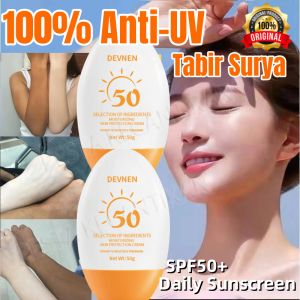 DEVNEN Tabir Surya Wajah Sunblock Badan100% Anti-UV SPF50+ PA+++ Sunblock Sunscreen Facial Waterproof Perisai Pemutih Pelembab Perlindungan Tinggi Isolation Outdoor Sunscreen 50g