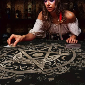 VIKAMA Mystic Pentagram Tablecloth Exotic Rune Tarot Divination Table Occult Ritual Dining Table Decor and Accessories