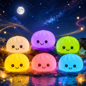Bandai | 2026 New Dumpling Night Lights Glowing Dumplings Desktop Ornament Cute Glowing Dumpling Steamer Box Kawaii Dumpling Lights Gifts