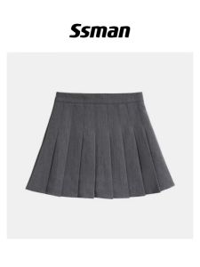 Váy Midi Chữ a Xếp Ly Màu Xám SSman Cho Nữ Mùa Xuân Thu Mới Cỡ Nhỏ Eo Cao Dáng Thon Gọn Phong Cách Đại Học Váy Công Sở