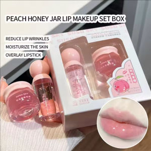 Dorisna 2Pcs Peach Jar Lip Care Set Moisturizing Lip Gloss and Lip Mask Winter Nourishing Lip Treatment for Prevents Cracking Gently Exfoliates