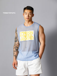 เสื้อกล้ามกีฬา TOMATOPAPA ฤดูร้อนปี 2025 เสื้อกล้ามแขนกุดคอตั้งพิมพ์ลายตัวอักษรระบายอากาศได้ดี ผ้าตาข่าย ใส่ไปเที่ยวชายหาด