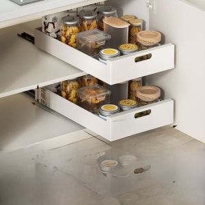 Built-In Kitchen Cabinet Pull-Out Shelves No-Drilling Spice Bowl Dish Storage Rack Drawer Organizer Box Utensil Storage Shelf