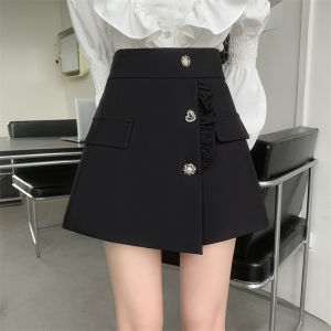 Black Asymmetrical High Waist Wide Leg Pants Skirt Womens Summer Loose Fit Versatile Slimming Short Shorts Casual Trousers