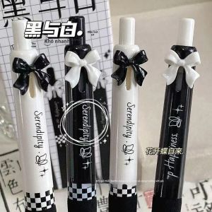 EELHOE | Bộ 4 Bút Nhấn Nơ Đen Trắng 0.5mm Đầu Cọ Mực Gel Khô Nhanh Cầm Êm Họa Tiết Hoạt Hình Trung Tính Dùng Cho Văn Phòng Phẩm