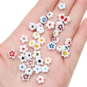 10pcs 8mm Handmade Lampwork Glass Flower Beads Loose Spacer Beads for Necklace Bracelet Earring Keychain DIY Jewelry Craft Making