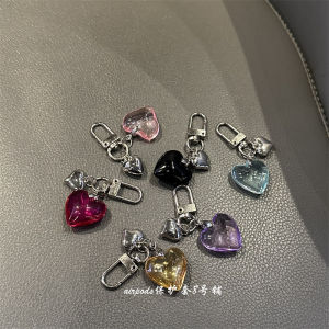 Korean Style Semi-Transparent Colorful Heart Mobile Phone Car Keychains Airpods Earphone Case Hanging Decorations Crystal Accessories