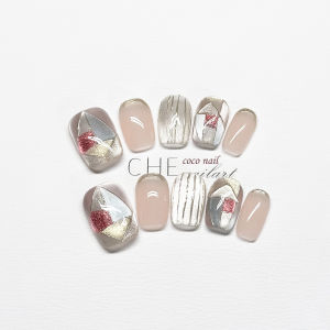 2025 Handmade New Fashion Nail Wearable Retro Geometric Cat Eye Short High-End White Enhancing Short Wearable Nails 669