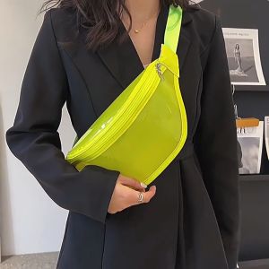 HUIIUH สงกรานต์ กระเป๋าสะพายไหล่เดี่ยว PVC กันน้ำที่เป็นที่นิยมกันน้ำ แฟชั่นความเรียบง่ายกระเป๋า Songkran Festival สบาย ๆ กระเป๋าคาดเอวสีลูกกวาด