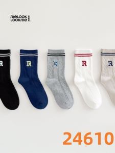 6 Pairs Cotton Socks for Students Kids Breathable Mid-calf Letter Cartoon Socks Autumn Winter Sports Style Universal Gender