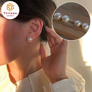 Viviann Original 14k Gold Filled Pearl earrings Womens 12mm Large Size Pearl earrings Pearl Stud Earrings Real 925 Sterling Sliver Earring White Pearl for Women Earring Jewelry Wholesale