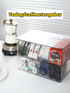【Ready Stock】Partition Acrylic Coffee Capsule Storage Box Desktop Tea Bag Organizer Rack