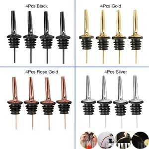 4Pcs Black/Rose Gold/Silver Liquor Pourers Stainless Steel Liquor Bottle Pourers for Alcohol Bar Accessories Pour Spouts