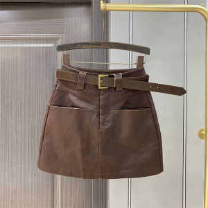 High Waist PU Leather Mini Skirt Womens A-Line Skirt Coffee Color Bodycon Short Skirt Autumn Winter New Style Fashionable Versatile