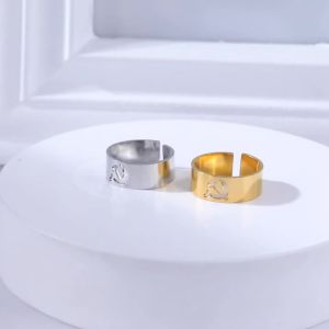 Lemegeton 2024 USSR Symbol Logo Hammer Sickle Ring Stainless Steel Opening Adjustable Vintage Jewelry Party Accessories