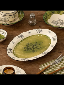 Mewah & Selamat dinner wedding microwave gifts Vintage Floral Ceramic Tableware Set High‑Grade Glaze‑under‑color Bowls Plates Dishes Rice Soup Bowl Dinnerware Set Home Use Housewarming Gift