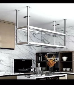 LOADNIX Stainless Steel Commercial Kitchen Hanging Rack Heavy Duty Ceiling Mounted Storage Shelf for Restaurant Home Kitchen Organizer
