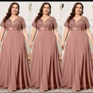 Melody  V-Neck Sequin Lace Contrast Chiffon Ruffle Trim Hem Elegant Prom Party Swing DressFor Wedding Guest Dinner