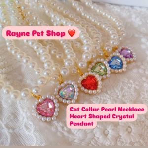 Cat Collar Pet Pearl Necklace Heart Shaped Crystal Pendant Accessories