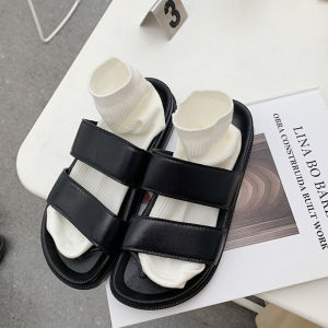 รองเท้าแตะส้นเตี้ยแบบสวมสบายสไตล์เกาหลีสำหรับผู้หญิงในช่วงฤดูร้อน รองเท้าแตะแบบสวมสบายสำหรับกลางแจ้ง รองเท้าแตะแบบมีสายรัดคู่