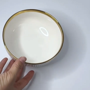 Ceramic Bowl Luxury Ivory Gold Rim BGR 2/4Pcs Cabani Deep Soup Bowls Set European Taste Porcelain