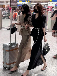 Bộ Đồ Hai Mảnh Màu Đen Thanh Lịch Kiểu Pháp Mùa Hè Mới Về Tay Bồng Váy Nửa Thân Thời Trang Thường Ngày Dành Cho Nữ