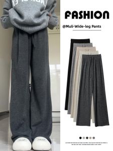 High Waist Grey Rice Noodle Pants Womens Casual Straight Leg Trousers Spring Autumn Seasonal High Waist Wide Leg Pants